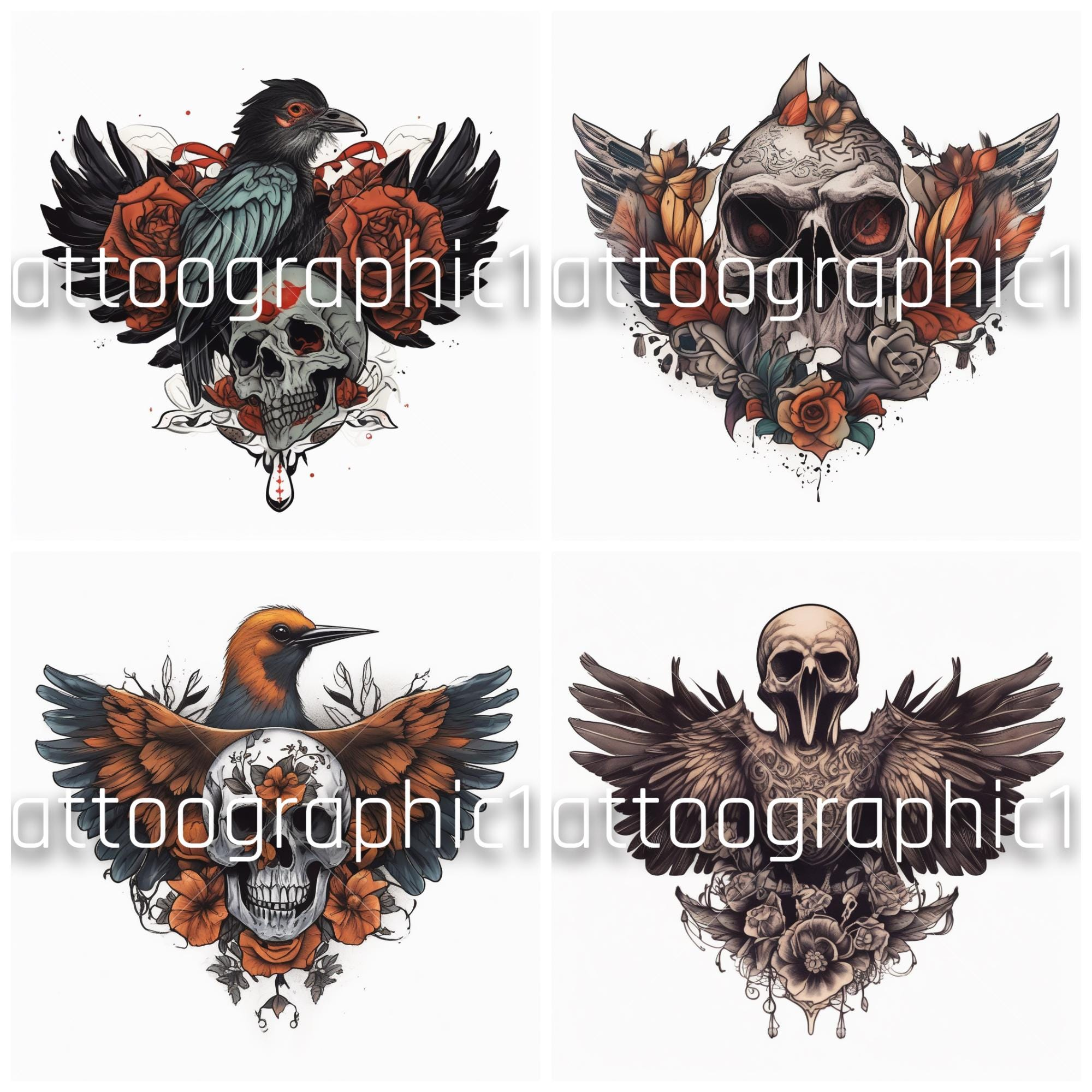 il_fullxfull.6350359676_6hv9.jpg Spooky Halloween Tattoo Art Bundle - Retro Witches & Floral Skulls SVG/PNG Designs for T-Shirts, Unique Digital Graphics - Image 1