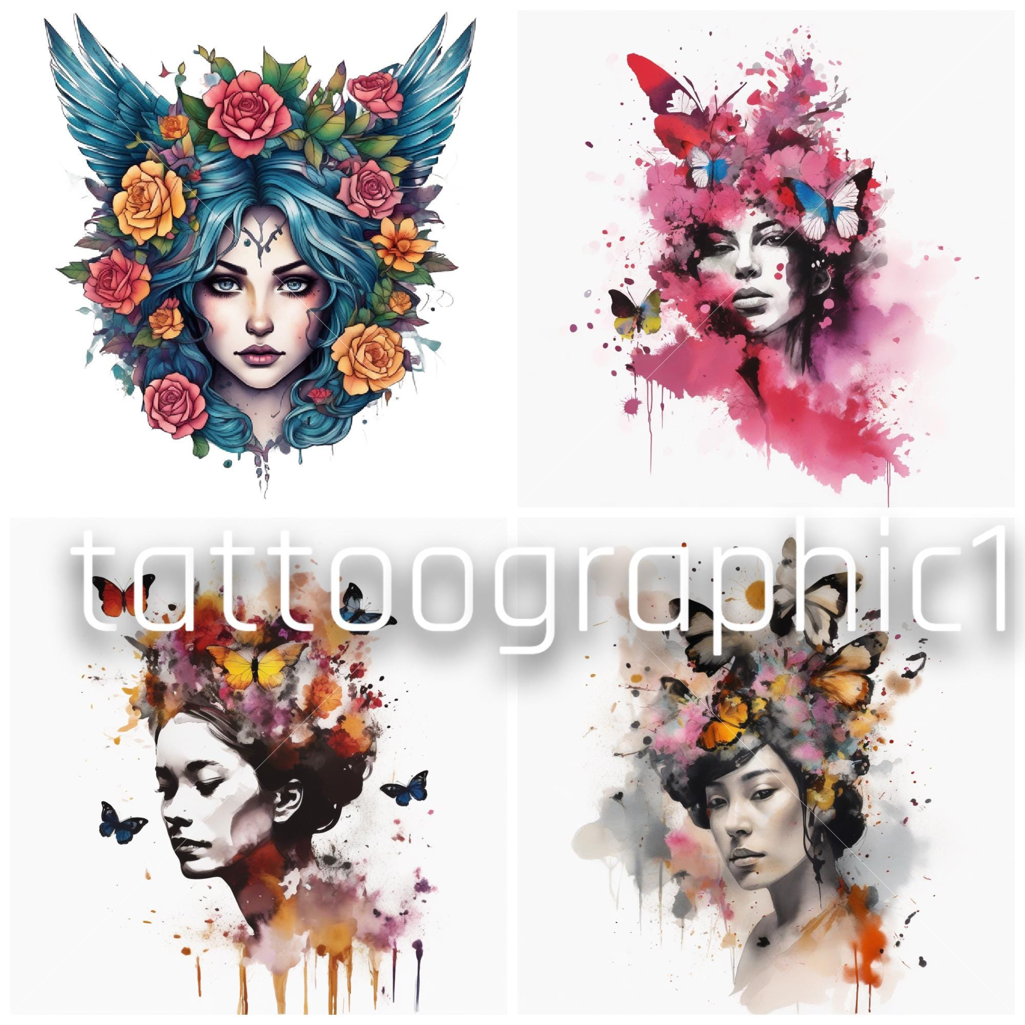 il_fullxfull.6353688896_359o.jpg Girls Floral and Butterflies Tattoo Design | High-Quality PNG and SVG Digital Files for Trendy Graphic | Summer Vibes Sublimation PNG Design - Image 1