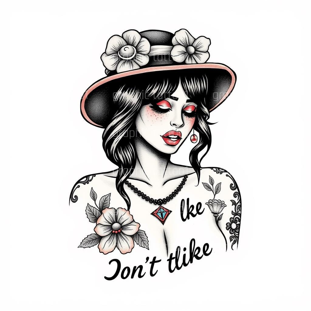 il_fullxfull.6365230882_96cs.jpg Unique Tattoo Art Design and T-Shirt Download | Flower Lady Graphic for Artists and Apparel | Stylish Digital Art Print, Instant Download - Image 1