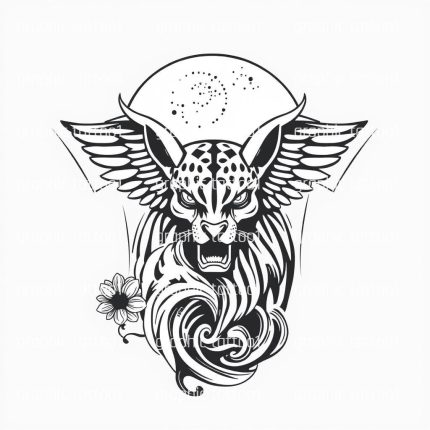 Unique Winged Leopard Tattoo Design | SVG & PNG Digital Art for Merch, Stencils, DIY Projects | Instant Download