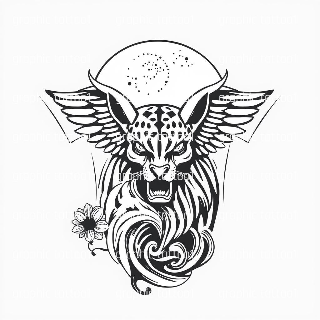 il_fullxfull.6379854408_1zk7.jpg Unique Winged Leopard Tattoo Design | SVG & PNG Digital Art for Merch, Stencils, DIY Projects | Instant Download - Image 1