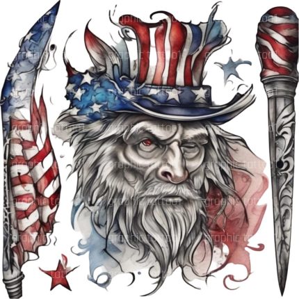 American Men Patriotic Digital Designs SVG/PNG | USA Flag Retro Art for Memorial Day & Tattoo Artists