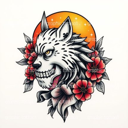 Tattoo Vintage Design PNG | Flower and Wolf Tattoo Ideas for Procreate, Temporary Tattoos, Shirts & Digital Stickers