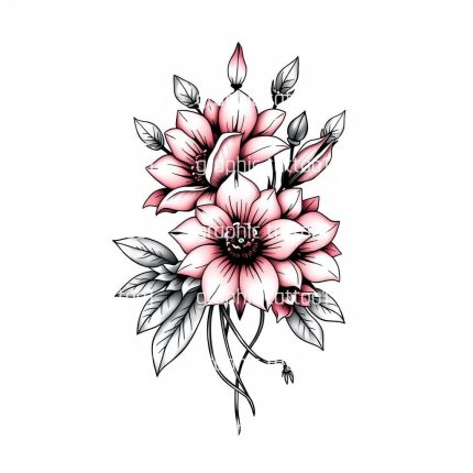 4Flowers Tattoo Design | High Resolution 4K PNG Butterfly Art & Printable SVG Stencil for Unique Canvas Decor