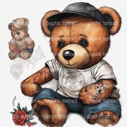 Mama Bear Tattoo Design | Wildflower Half Sleeve and Forearm Coverup Stencil | Unique Cub Art Ideas for Thigh & Hip