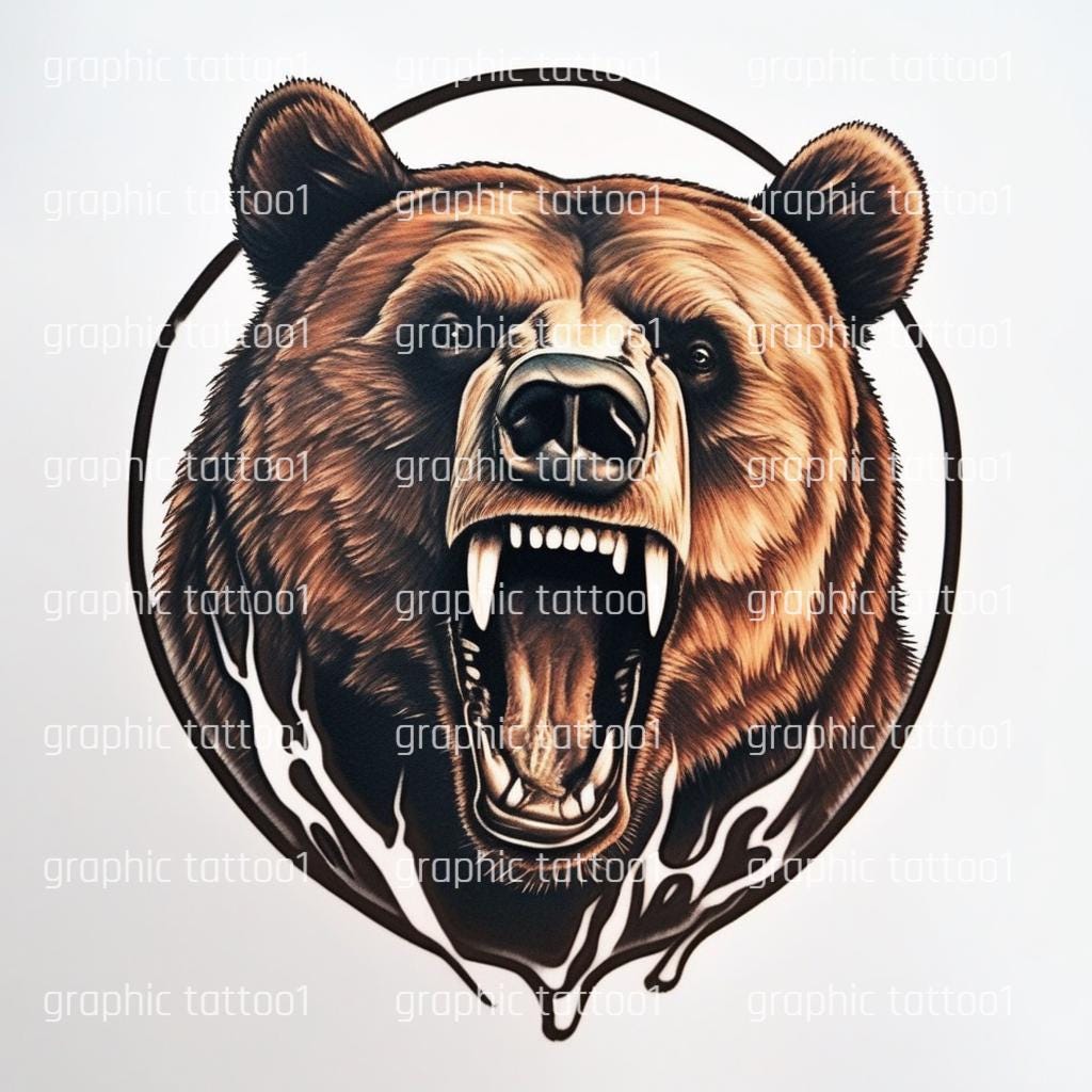 il_fullxfull.6401337382_1upw.jpg Roaring Bear Temp Tattoo - Realistic Ursa Ink Art for Animal Lovers - Fun Body Art & Unique Gift Idea - Image 1