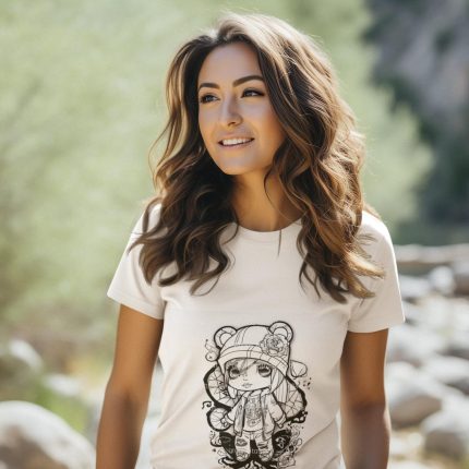 Tattoo Hip Hop Chibi Female - Cartoon Tattoo Artist with Torn Teddy Patches, Digital Download, Street Wear DTF PNG Design