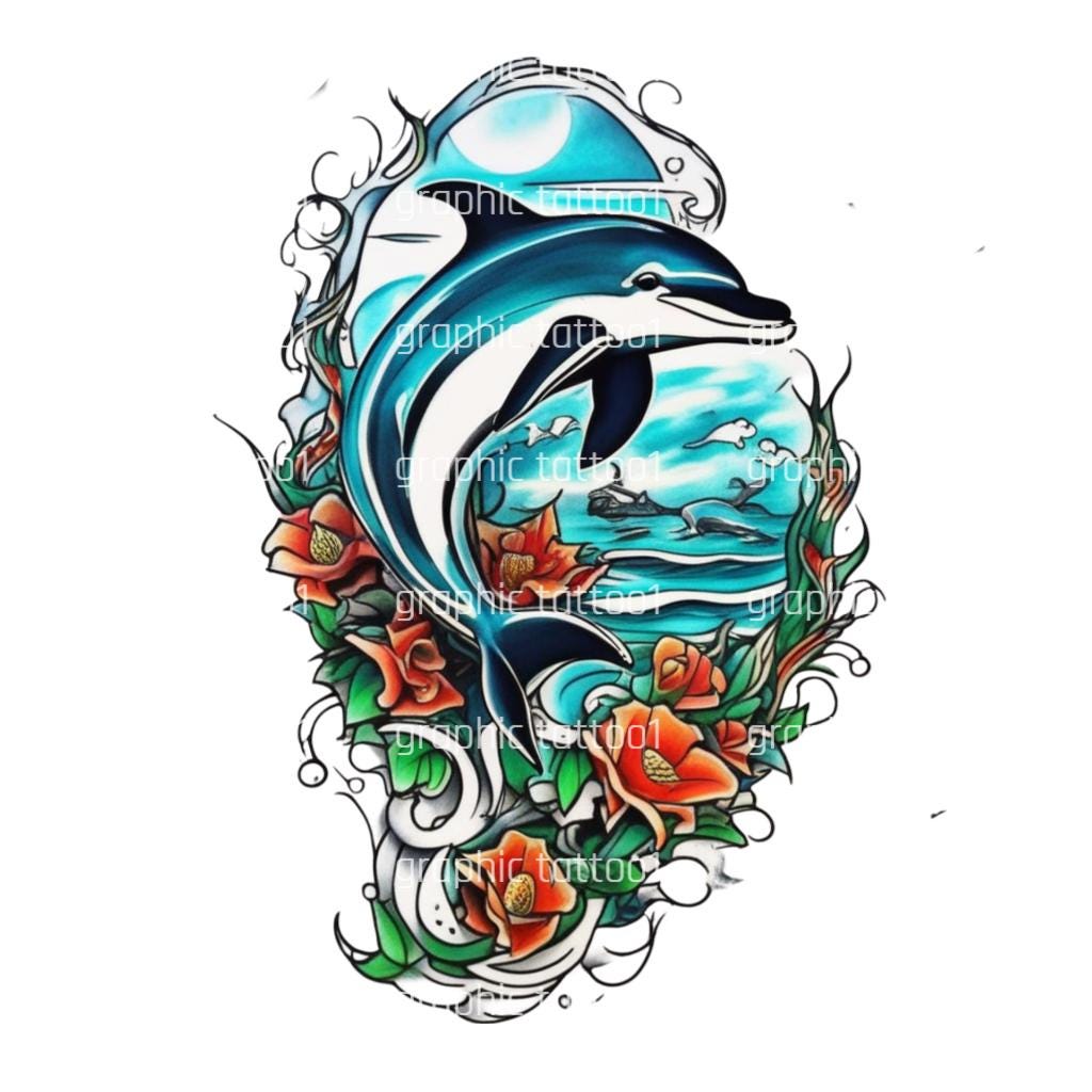 il_fullxfull.6407991856_alr1.jpg Dolphin Symbol Tattoo Design | High Resolution PNG File Download | Beach Art, Ocean Lovers, deep sea wall art,Instant Digital Download - Image 1