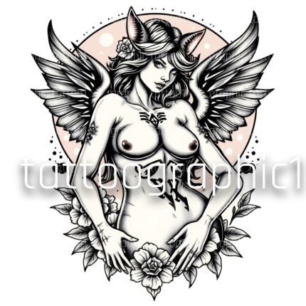 Beautiful Unique Angel Woman Tattoo Design - Instant Digital Download"