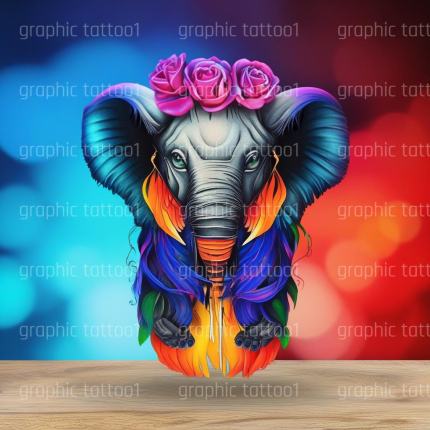 Tattoo Design SVGs | Colorful Elephant Floral Art & Cute Animal PNGs | Botanical Clipart for Crafts