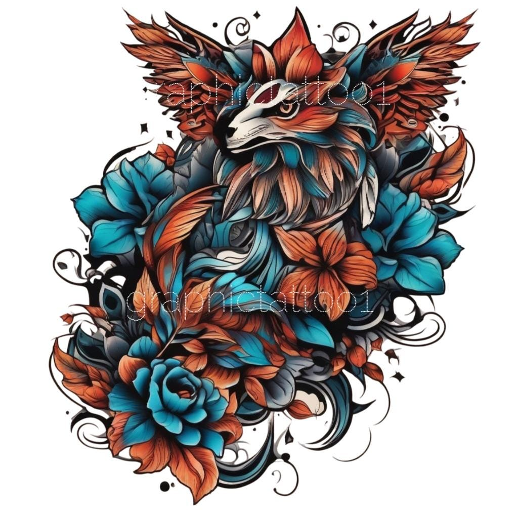 il_fullxfull.6423641476_3h7z.jpg Unique flower bird Tattoo Design | High Resolution 4K | Canvas Art | Black Scale Art| Printable SVG File Included Tattoo Artist - Image 1