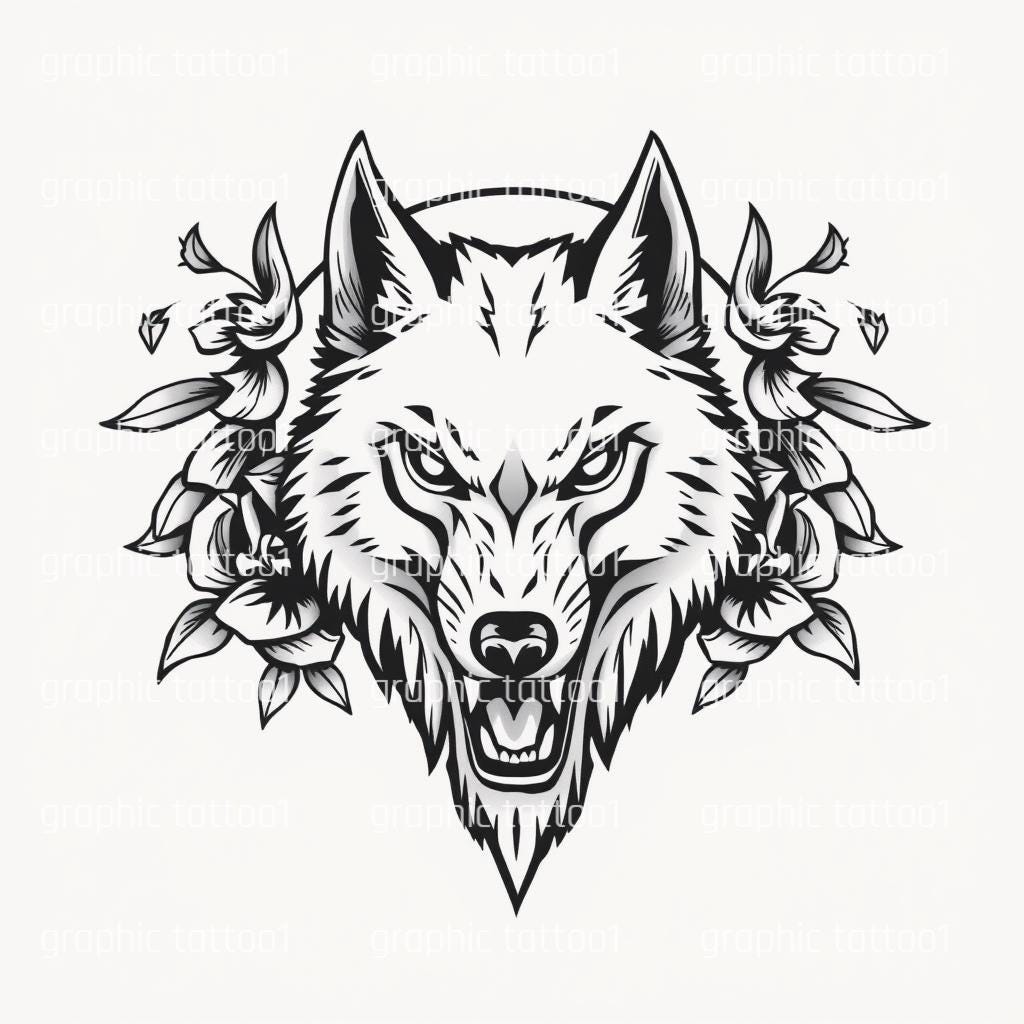 il_fullxfull.6428260799_ibvw.jpg Boho and American Traditional Wolf Tattoo Art Bundle | Tattoo Design SVG, Stencil, Clipart PNG | Instant Digital Download for Merch Gift - Image 1