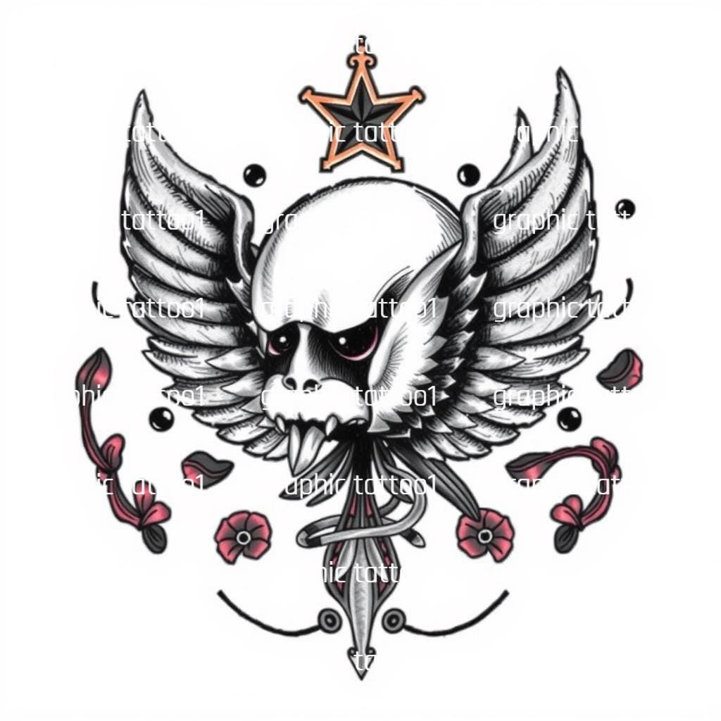 il_fullxfull.6431062329_lcty.jpg Gothic Skull Tattoo Art and PNG Bundle | Halloween Dog, Boho, Funny Skeleton Clipart Digital Download | Unique Streetwear and T-Shirt Design - Image 1