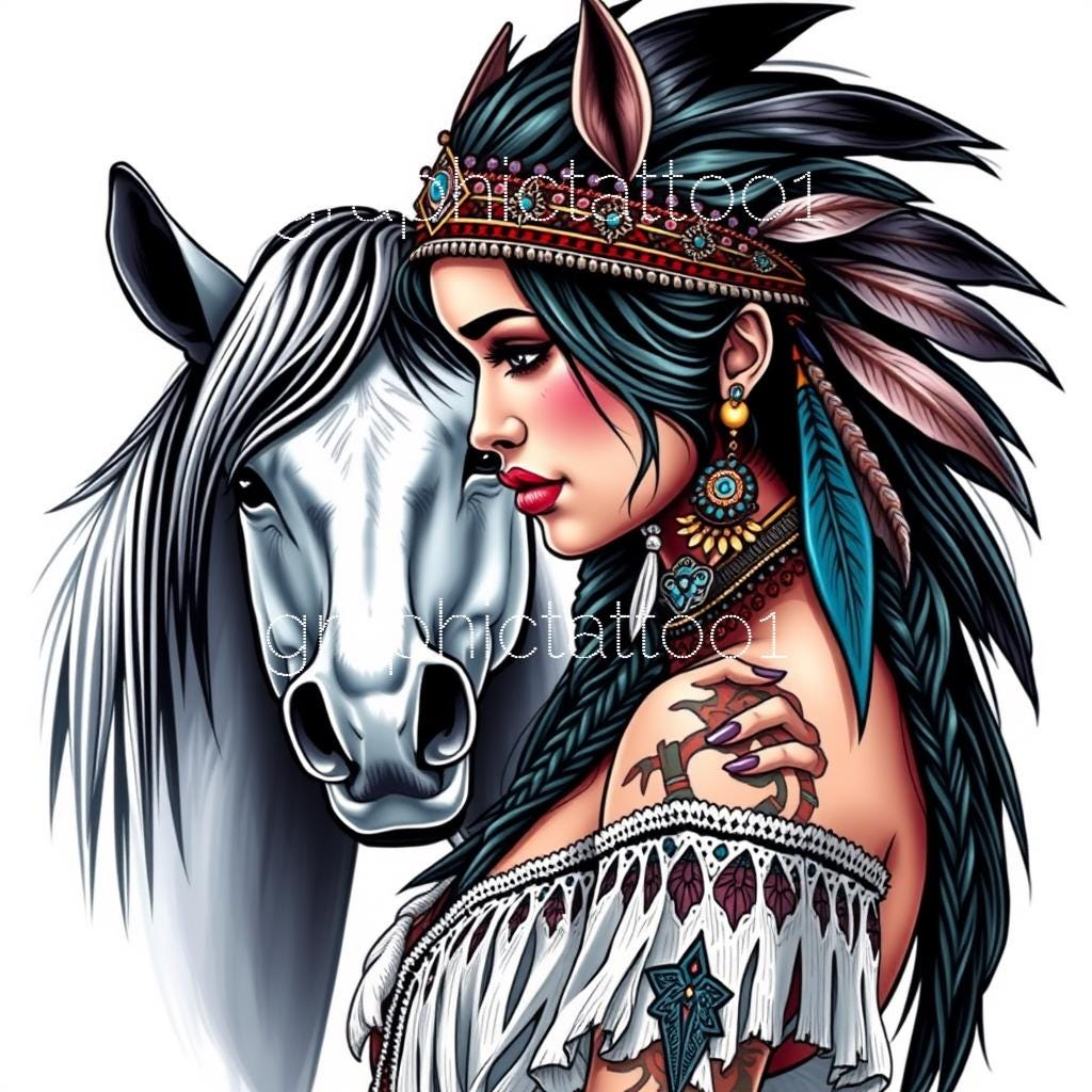 il_fullxfull.6434039088_44i0.jpg Native American Horse Clipart | Stunning Tribal woman and Horse Art Bundle | High-Quality Printables & Designs for Creative Projects - Image 1
