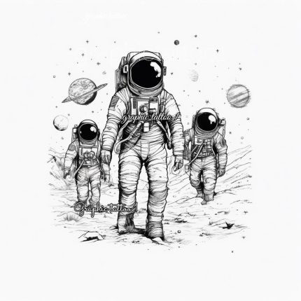 Astronauts T-Shirt - Ink Drawing Tee in Various Sizes & Colours, Digital Download for Space Lovers
