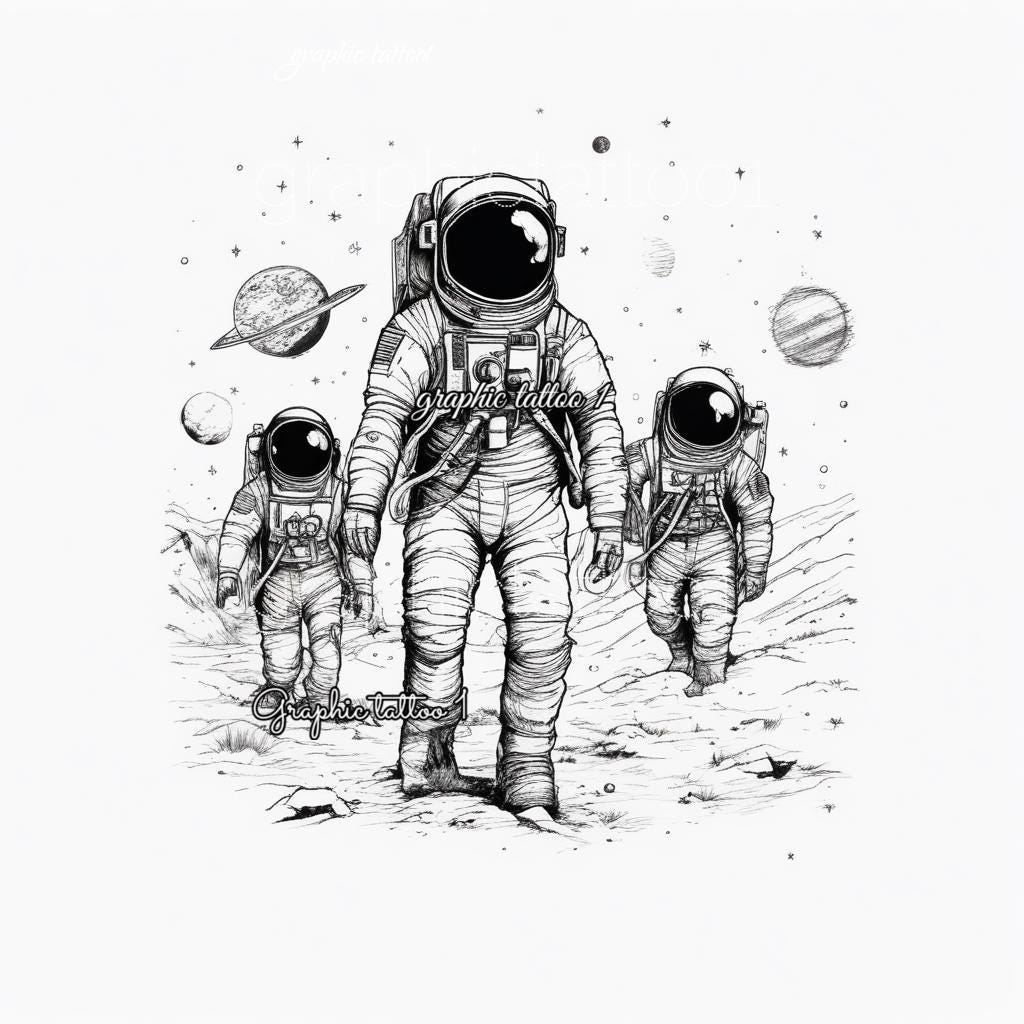 il_fullxfull.6444532822_ts92.jpg Astronauts T-Shirt - Ink Drawing Tee in Various Sizes & Colours, Digital Download for Space Lovers - Image 1