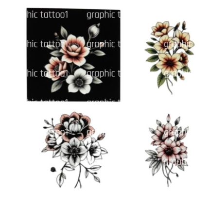 4Flowers Tattoo Design | High Resolution 4K PNG & Printable SVG Tattoo Stencil | Unique Canvas Art for Creative Tattoos