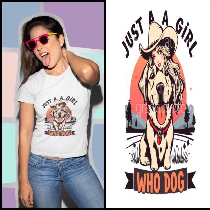 Just A Girl Who Loves Dogs Png - Retro Western T-Shirt Design & Sublimation Instant Download Art