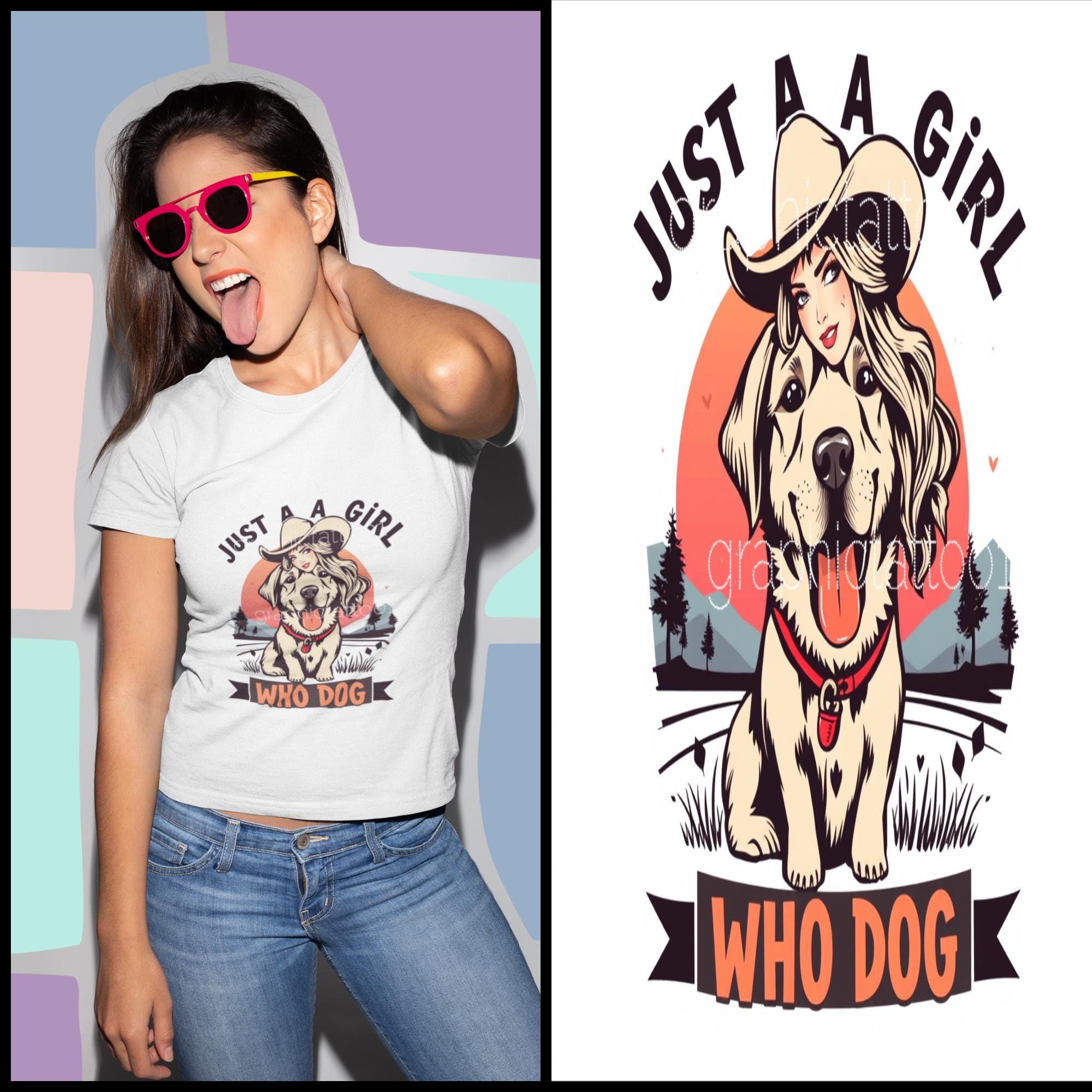 il_fullxfull.6453540900_prng.jpg Just A Girl Who Loves Dogs Png - Retro Western T-Shirt Design & Sublimation Instant Download Art - Image 1