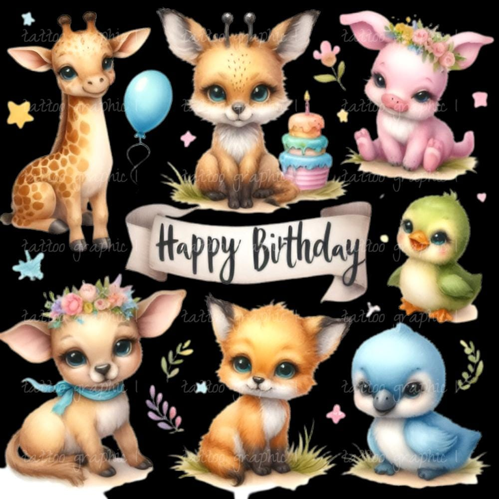 il_fullxfull.6473607638_9jex.jpg Watercolor Puppy Clipart Set - African Zoo Illustrations, Tattoo Graphics, Digital Download - High-Quality PNG Files for Crafts & Decor - Image 1