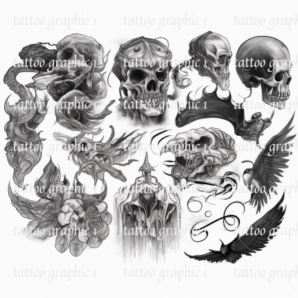 Unique Styles Tattoo Brushes Bundle - 300 Procreate Gothic Designs for Artists, Digital Tattoo Brushes & Gothic Art