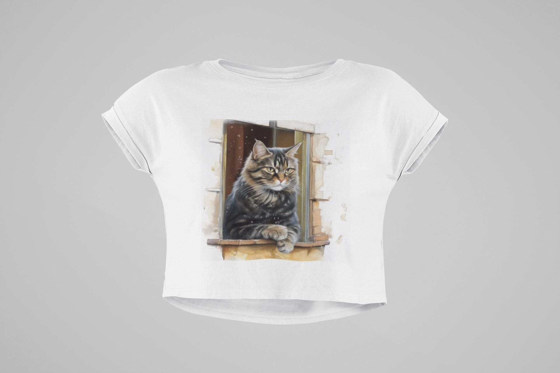 il_fullxfull.6480027104_tst8.jpg Cute Framed Cat Sitting on Windowsill, Smoking & Watching Rain, Funny Cat Art Gift for Friends - Image 1