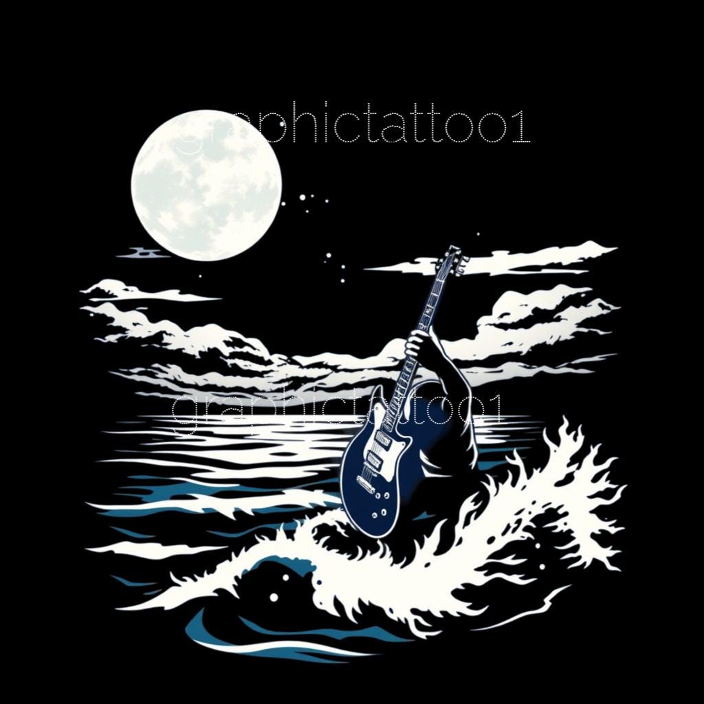 il_fullxfull.6492464789_px54.jpg Moon Guitar Shirt | Unique Musician Apparel | Gift for Guitar Lovers & Him or Her | Cool Music T-Shirt - Image 1