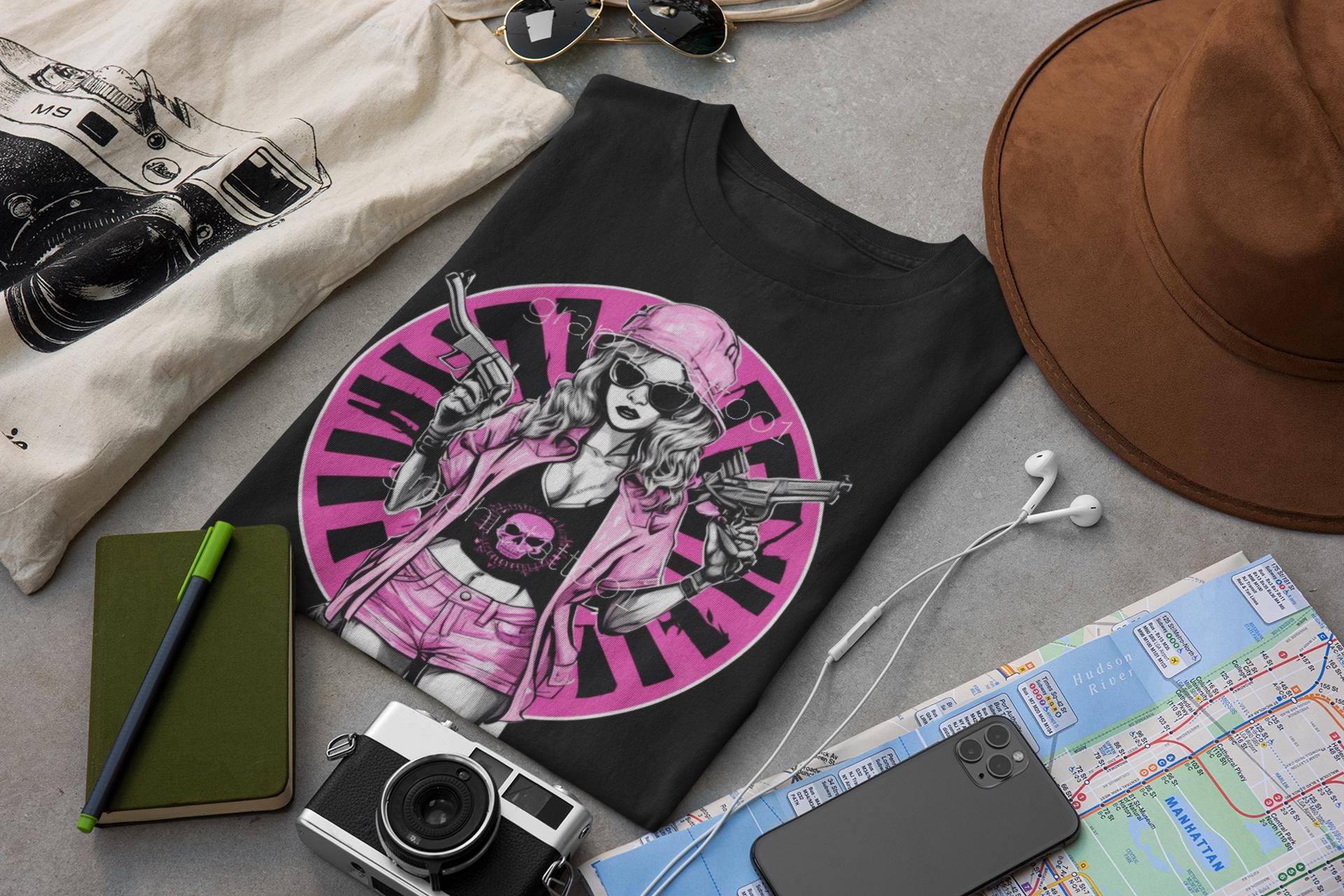 il_fullxfull.6495008621_po93.jpg Female Gangster SVG | Gangsta Woman Graphic, Handguns Mafia Crime Art, Mobster Thug Lady Design, Instant Digital Download - Image 1