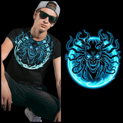 Blue Light Medusa T-Shirt Design | Unique Halloween Graphic, Creepy Digital Download Print for Instant Access Apparel