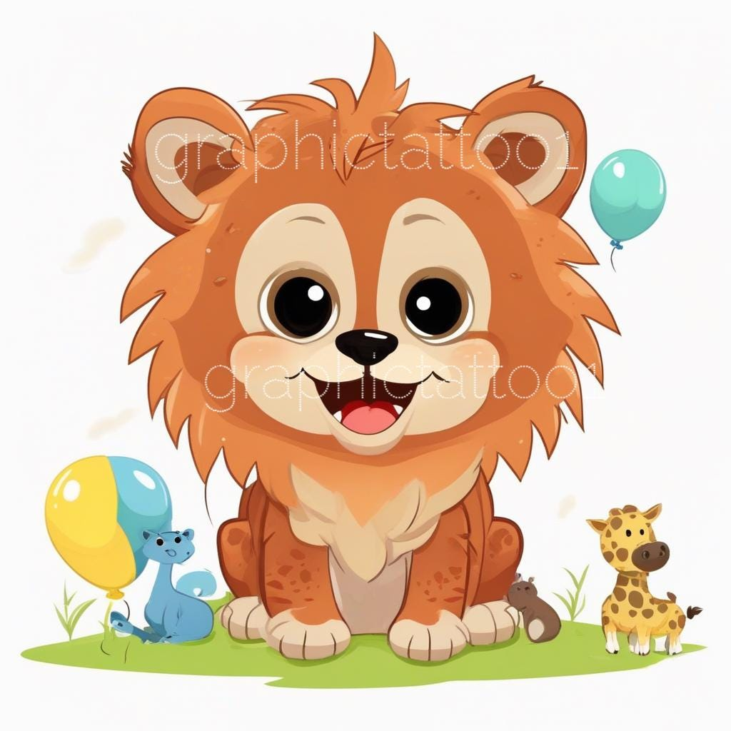 il_fullxfull.6512529815_t2hr.jpg Cute Baby Wolf Clipart | 45 Playful Animals for Nursery Decor & Kids Birthday Party, Adorable Safari Theme PNG - Image 1