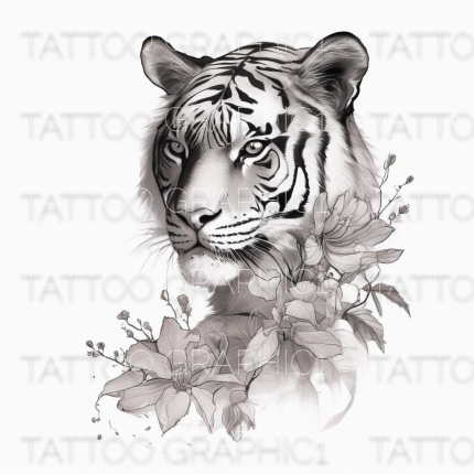 Bold Tiger Attack PNG - 10 Flower Tiger Graphics for Apparel & Digital Art Prints, Unique Wildlife Design, High-Quality Downloads