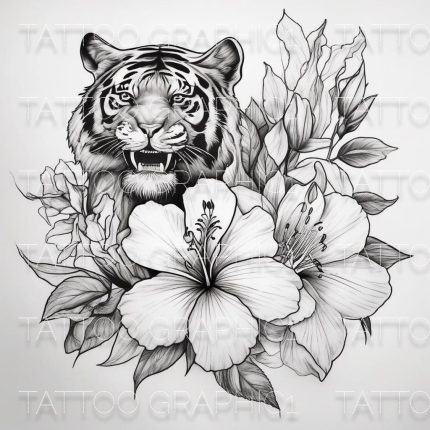 Tiger Tattoo Designs for Women | 10 Ready to Download Stencil Outlines | Floral Hibiscus & Peony Inspired