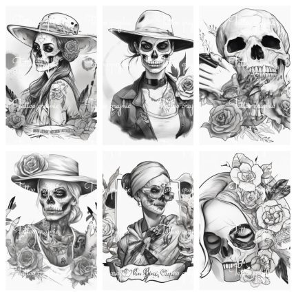 Procreate Skull Patterns Bundle | Pirate Skull Designs for Women | Digital Art Brushes