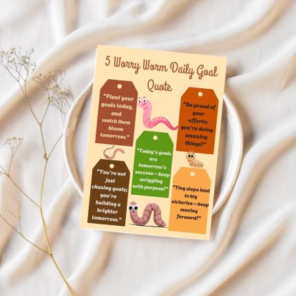 Inspirational Worry Worm Daily Goal Quotes Set, Motivational Planner Stickers, Positive Affirmations, Self Care Gift