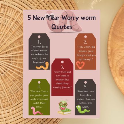 5 New Year Worry Worm Quotes Instant Download, Digital Wall Art Prints, New Year Resolution Decor