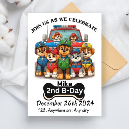 Mike 2nd Paw Birthday Invitation, Dog Theme Party Invite, Pet Lover Celebration Card