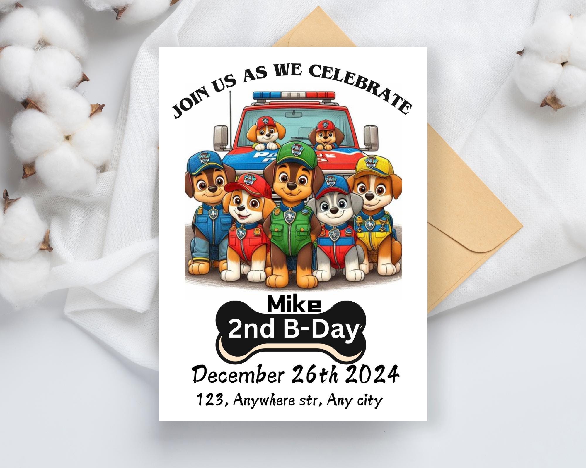 il_fullxfull.6543264206_5jdk.jpg Mike 2nd Paw Birthday Invitation, Dog Theme Party Invite, Pet Lover Celebration Card - Image 1