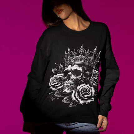 Gothic Skull with Roses Tattoo Art SVG | Spooky Floral Skull Design for T-Shirts, High-Quality PNG & Digital Download
