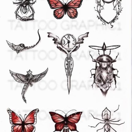 Whimsical Botanical Butterfly Tattoo Set - Feminine Floral Tattoo PNG Bundle, Nature Inspired Temporary Tattoos, Art for Body Decor