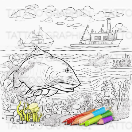 50 pages Ocean Scene Coloring Book for Adults & Kids - Relax with Sea Life Designs, Fun Marine Art for Stress Relief