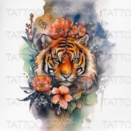 Premium Tattoo Design Bundle - Unique Flower Tiger Mini Tattoos & PNG Files for Artists | Instant Download, Versatile Designs