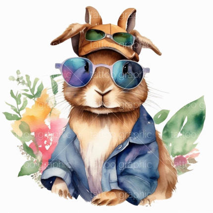 Cool Bunny Clipart - 12 Watercolor Bunny in Sunglasses Images, Printable Clip Art, Instant Download for Crafts & Decor