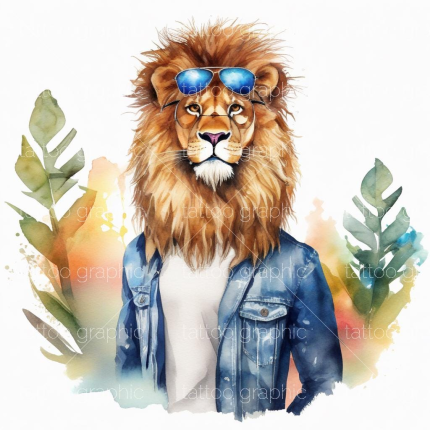 Cool lion Clipart |lion  in Sunglasses Images | 12 Watercolor Clip Art | Printable Instant Download