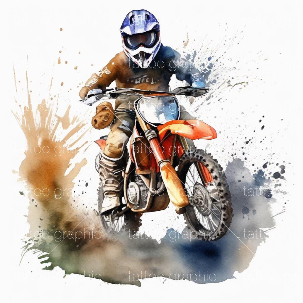 il_fullxfull.6671941098_720n.jpg Dirt Bike Clipart | 16 Motocross PNGs, Printable Watercolor Art for Paper Crafts & Journals, Digital Download - Image 1