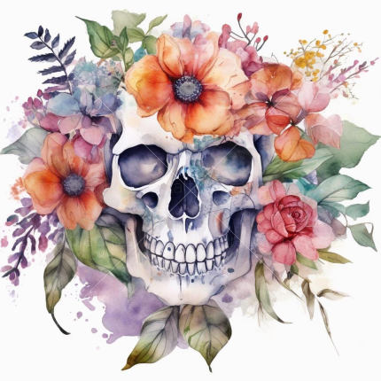 Floral Skull Sublimation Clipart Bundle | Digital Download for Creative Projects & Commercial Use