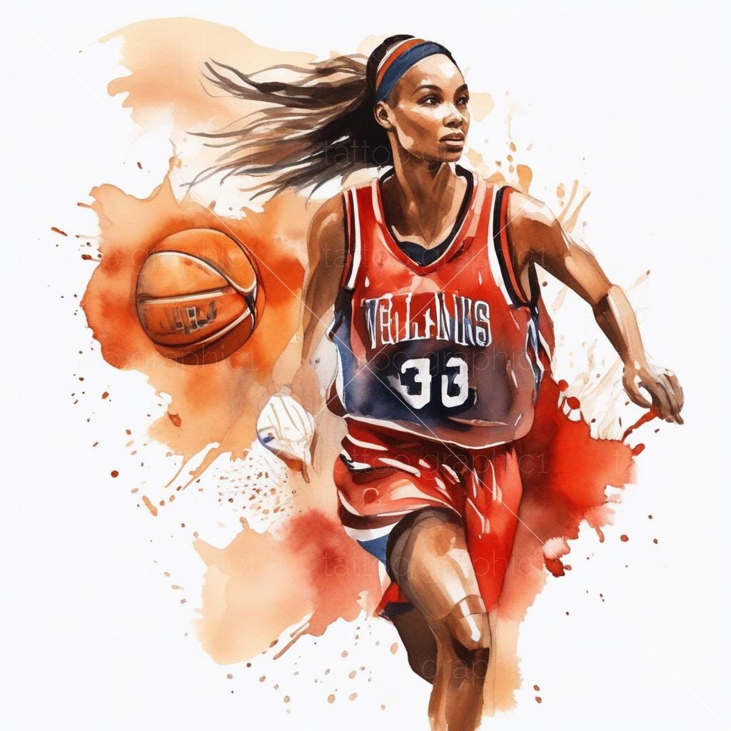il_fullxfull.6689262234_aad3.jpg Watercolor Female Basketball Clipart, 35 High Quality Images, Transparent Background, Scrapbook & Commercial Use - Image 1