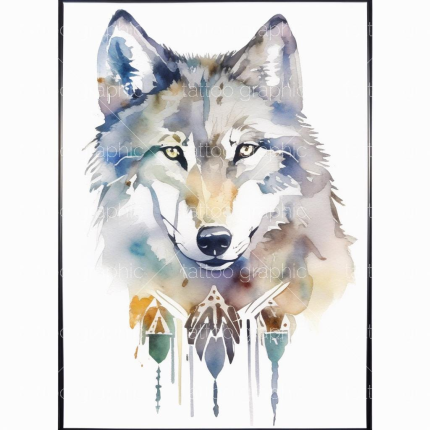 Native American Inspired Tattoo Design - Girl & Wolf PNG File - High Quality Artwork, Digital Download for Tattoo Lovers