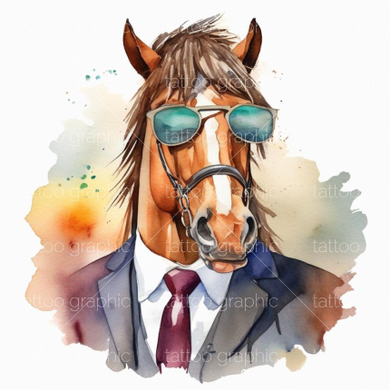 Cool Horse Illustrations - 12 Watercolor Clip Art in Sunglasses | Printable Graphics for Crafts & Decor