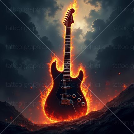 Rock Guitar Svg & PNG File | Electric Guitar Tattoo Clipart and Flames Vector for T-Shirts Design Download